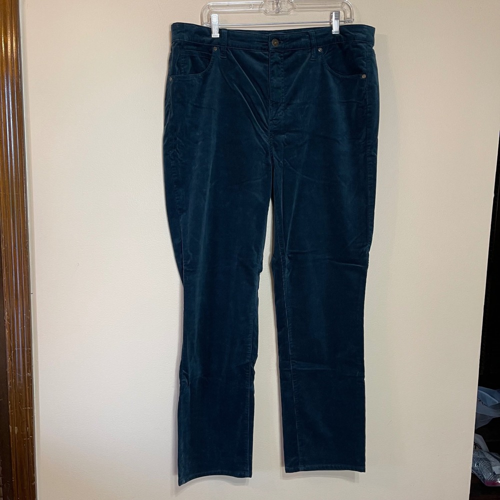 Talbots Womens 16 High-Waist Straight-Leg Corduroy Pants Green Cotton Stretch